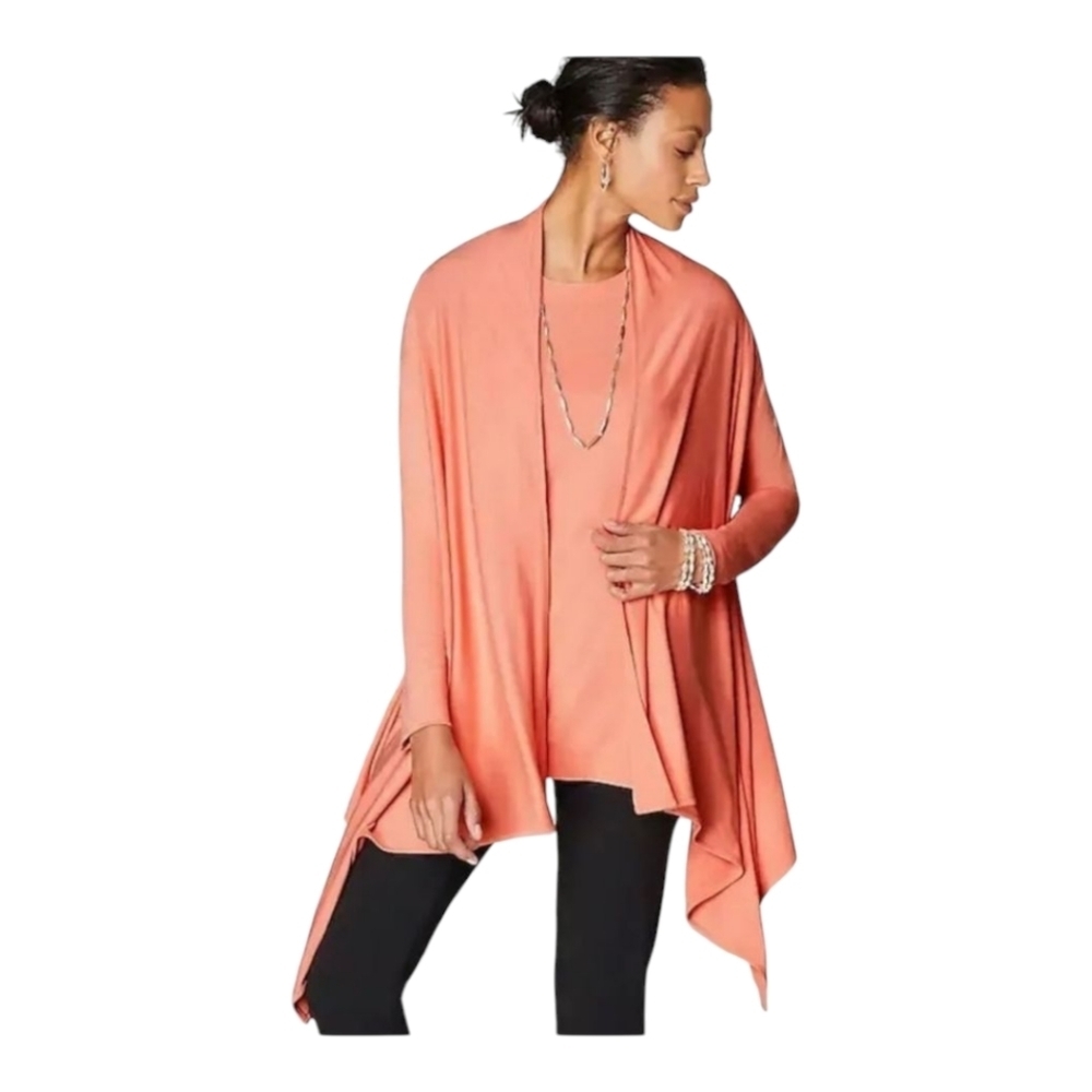 J. Jill Wearever Collection Apricot Asymetric Two Way Open Front Cardigan - XL